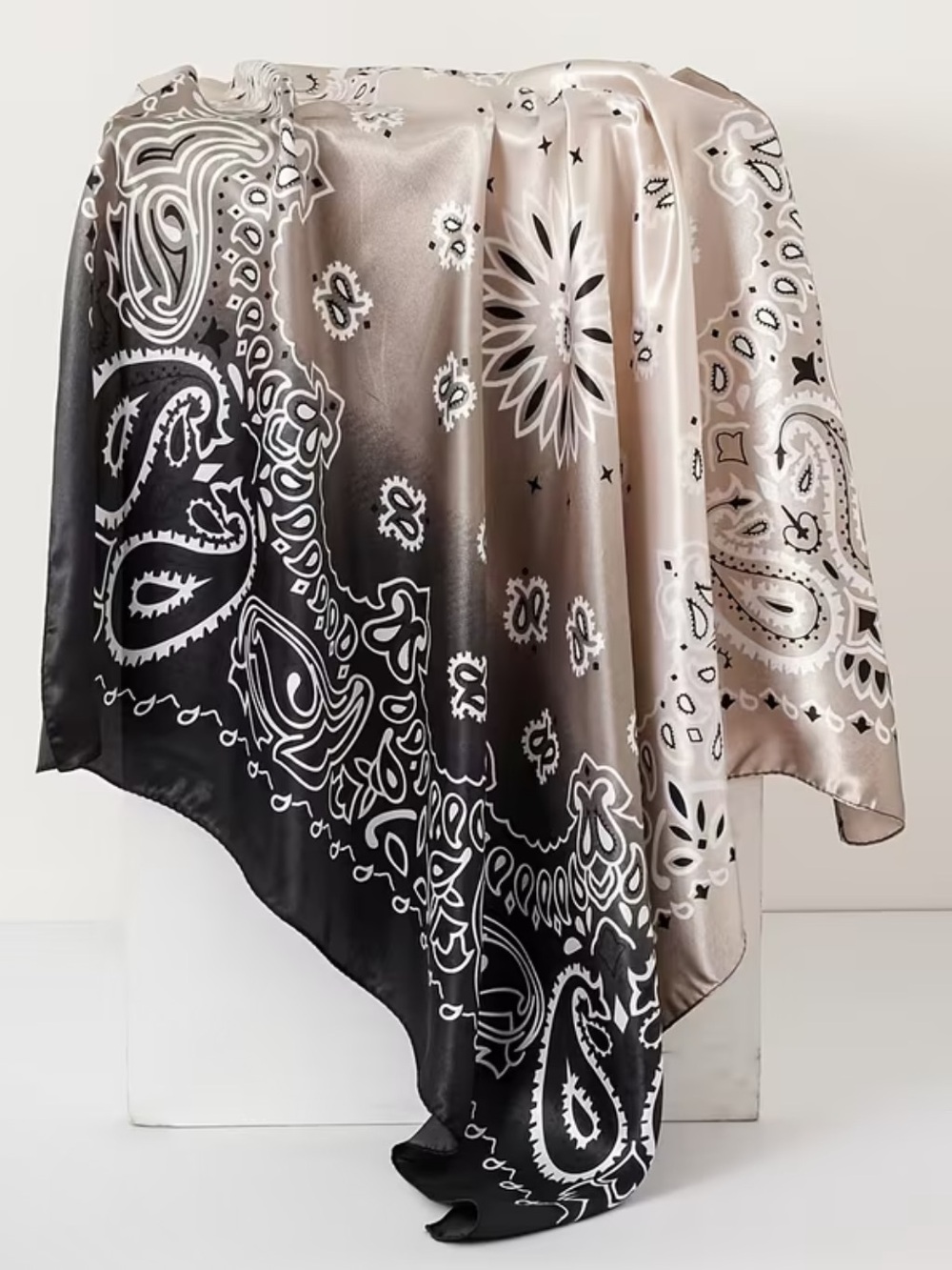 Ombre Paisley Scarf - Black & Taupe